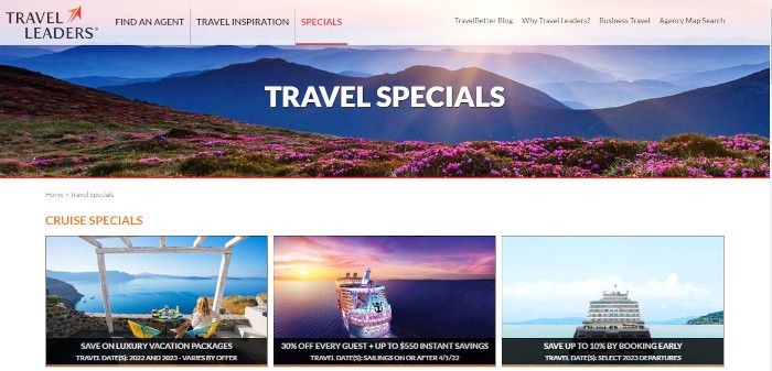 Special Offers Landing Page Example: Travel Leaders