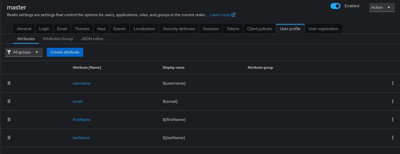 Keycloak user profile customization